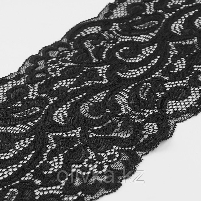 Кружевная эластичная ткань «Узоры», 175 мм × 2,7 ± 0,5 м, цвет чёрный - фото 2 - id-p110924459