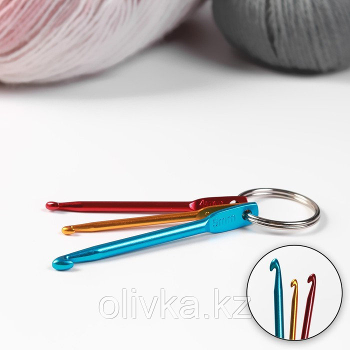 Набор крючков для вязания портативный, на кольце, d = 3/4/5 мм, цвет разноцветный - фото 1 - id-p110922646
