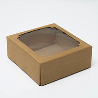 Коробка сборная без печати крышка-дно бурая с окном 14,5 х 14,5 х 6 см