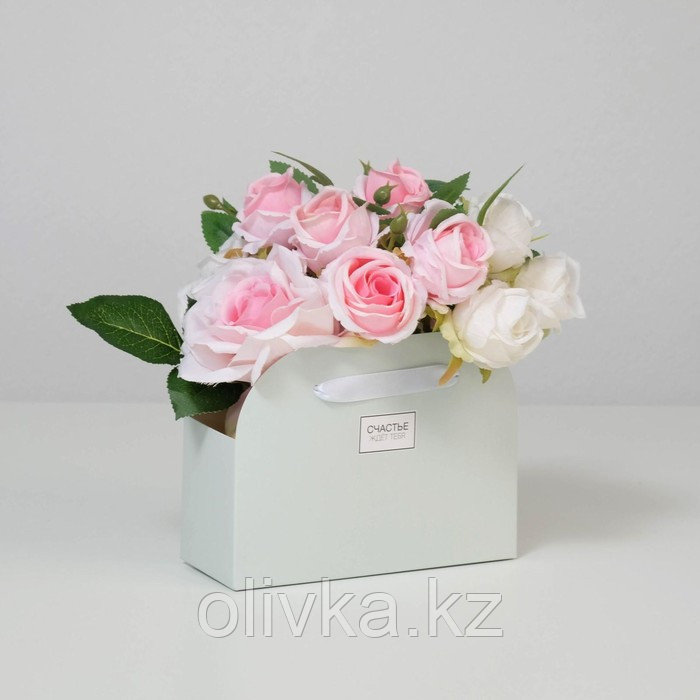 Коробка для цветов складная, мятная «Счастье ждёт тебя», 17 × 13 × 7 см - фото 1 - id-p110917110