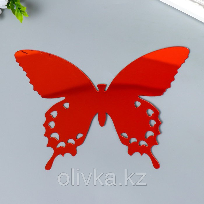 Наклейка интерьерная зеркальная "Бабочка ажурная" красная 21х15 см