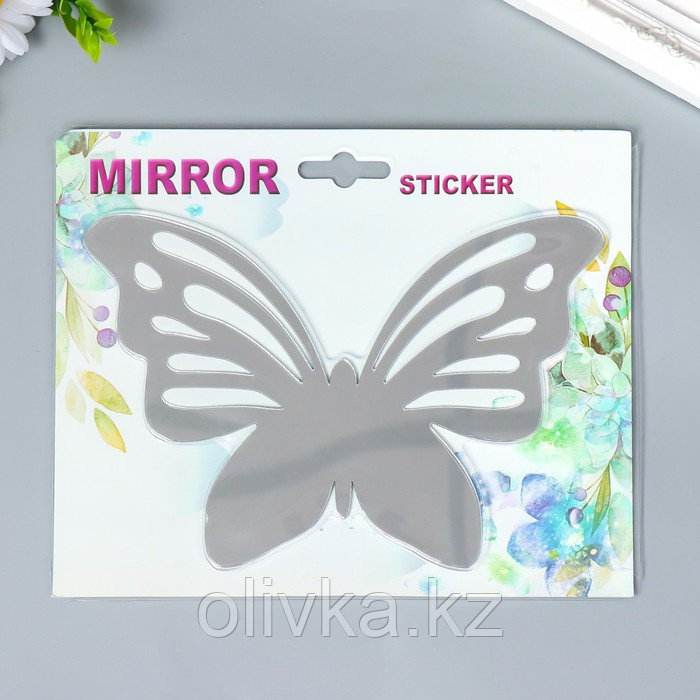 Наклейка интерьерная зеркальная "Бабочка ажурная" серебро 21х15 см - фото 3 - id-p110931083