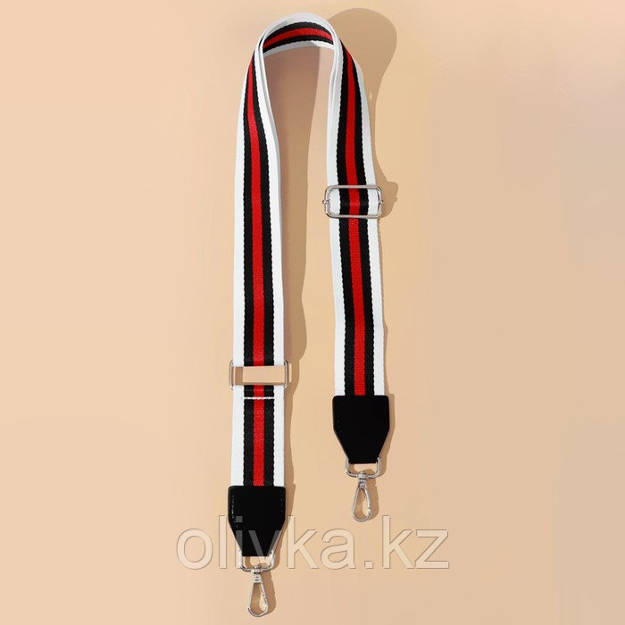 Ручка для сумки, стропа с кожаной вставкой, 140 × 3,8 см, цвет белый/чёрный/красный - фото 2 - id-p110923573