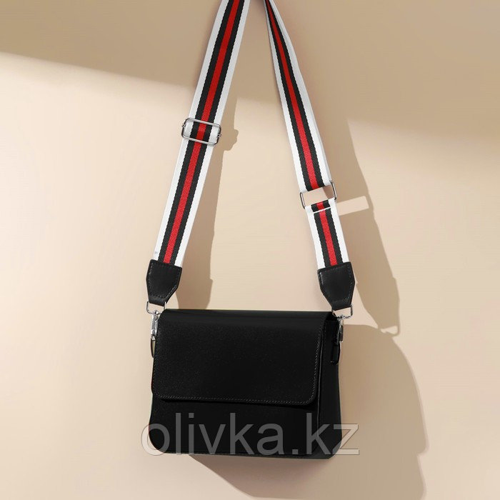 Ручка для сумки, стропа с кожаной вставкой, 140 × 3,8 см, цвет белый/чёрный/красный - фото 4 - id-p110923573