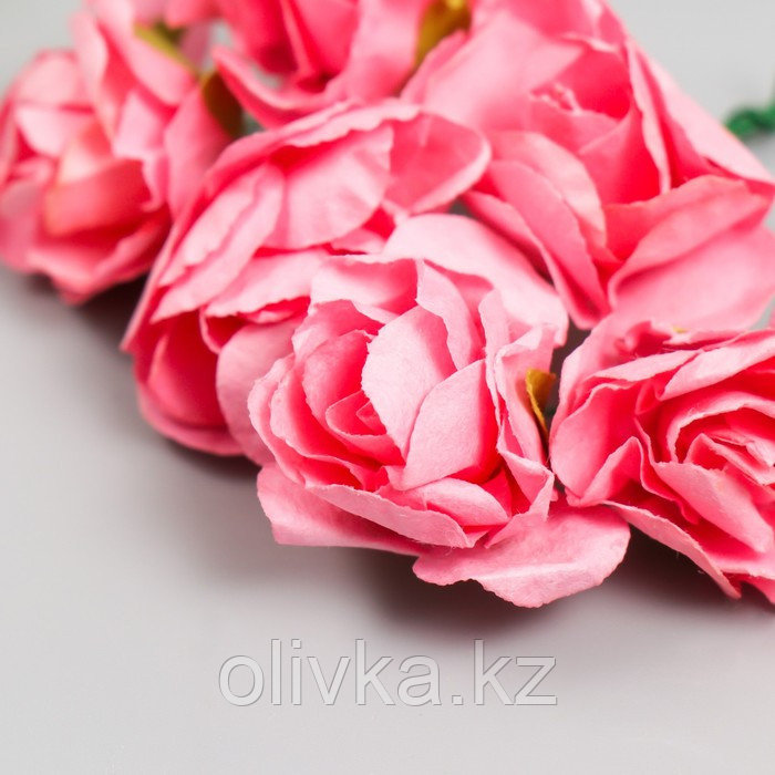 Цветы для декорирования "Чайные розы" 1 букет=6 цветов 9,5 см ярко-розовый - фото 4 - id-p110937945