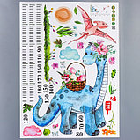 Наклейка пластик интерьерная цветная ростомер "Динозаврик и корзина с цветами" 50х70 см, фото 2