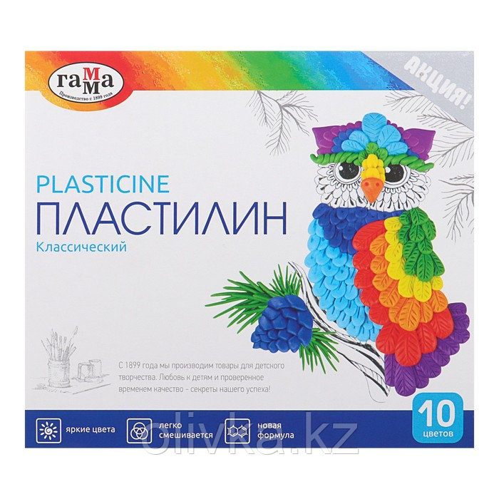 Пластилин 10 цветов 200 г, Гамма "Классический", со стеком, картонная упаковка 268016 - фото 1 - id-p110917152