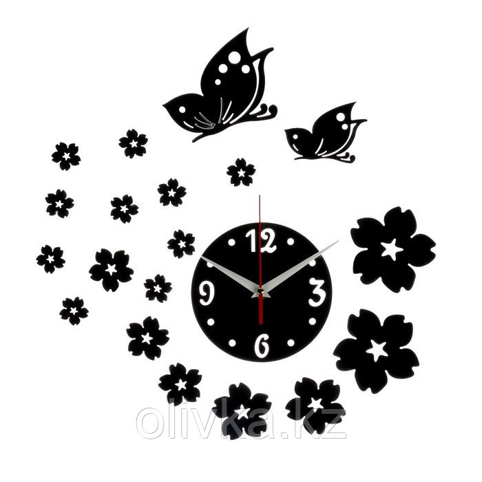 Часы-наклейка, серия: DIY, "Цветы и бабочки", плавный ход, d-15 см, 20.5 х 20.5 см, 1 АА - фото 1 - id-p110920846