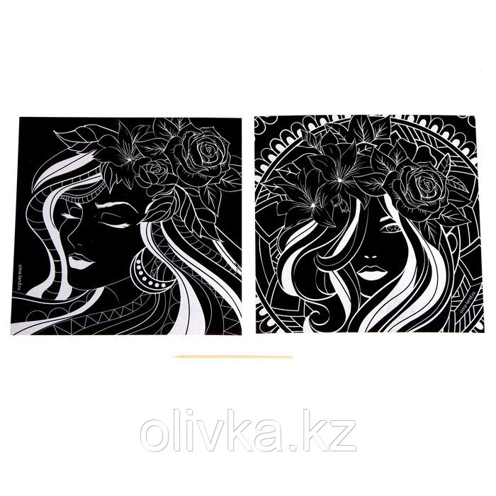 Набор гравюр «Женщина и цветы», 2 шт, 19х19 см, с металлическим эффектом «золото» - фото 2 - id-p110935069