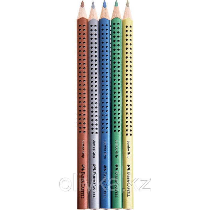 Карандаши цветные Faber-Castell Jumbo Grip Metallic 5 цветов, трехгранные, утолщённые, заточенные, в картонной - фото 2 - id-p110930224