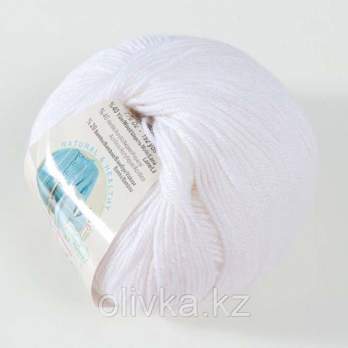 Пряжа "Baby Wool" 40% шерсть, 40% акрил, 20% бамбук 175м/50гр (55 белый) - фото 2 - id-p110910117