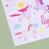 Наклейки бумажные «Фламинго и единороги», 14 × 21 см, фото 2