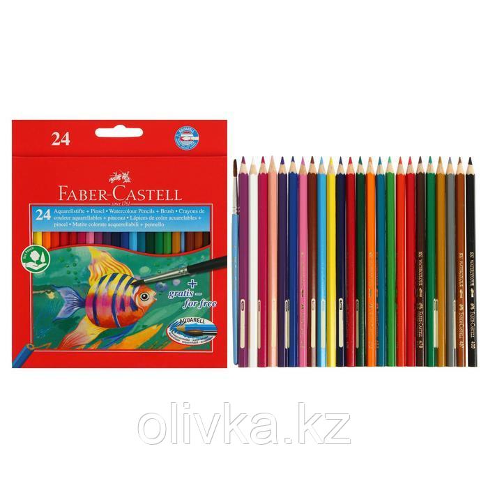 Карандаши акварельные 24 цвета Faber-Castell 1144, шестигранный корпус с кисточкой - фото 1 - id-p110911845