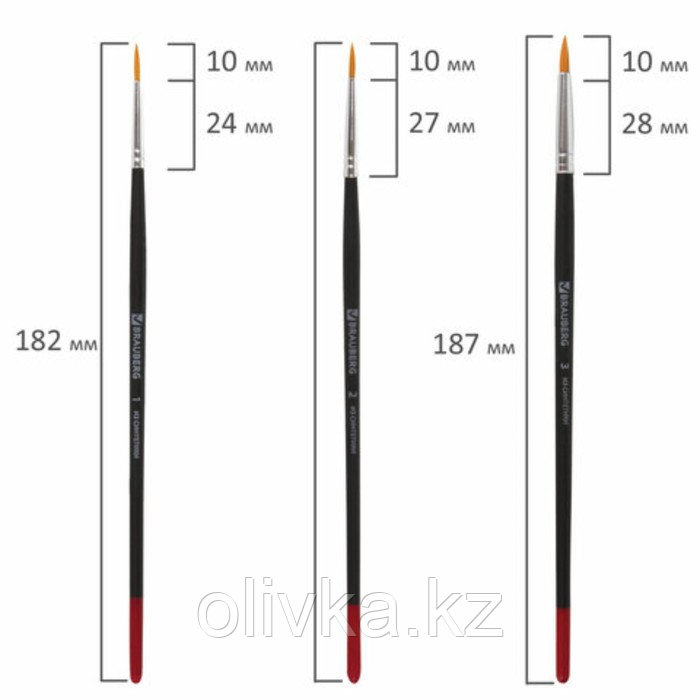 Набор кистей, синтетика, 5 штук, BRAUBERG (круглая, № 1, 2, 3, 4, 5), блистер - фото 4 - id-p110911853