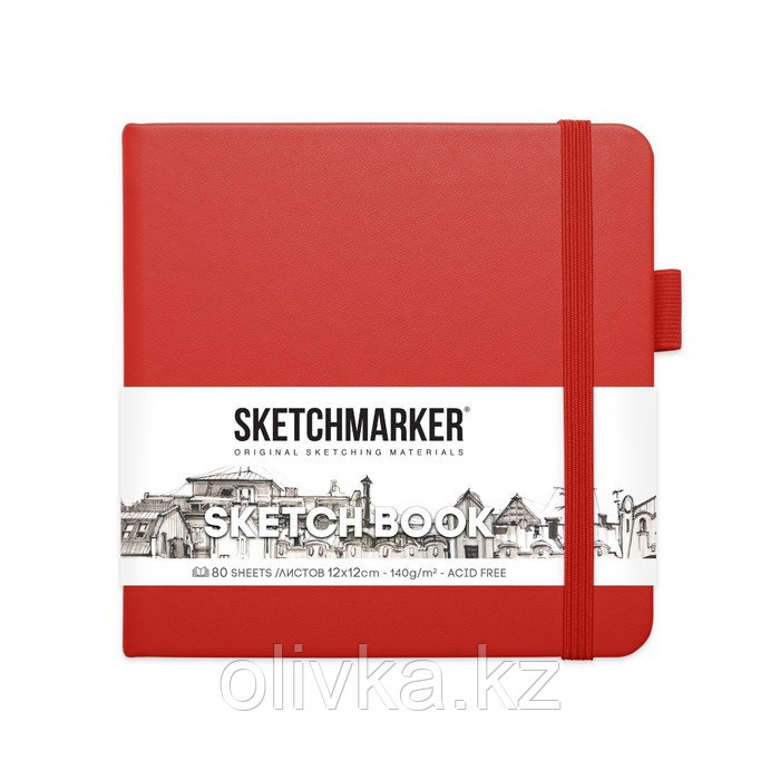 Скетчбук Sketchmarker, 120 х 120 мм, 80 листов, твёрдая обложка из искусственной кожи, красный, блок 140 г/м2 - фото 2 - id-p110947780