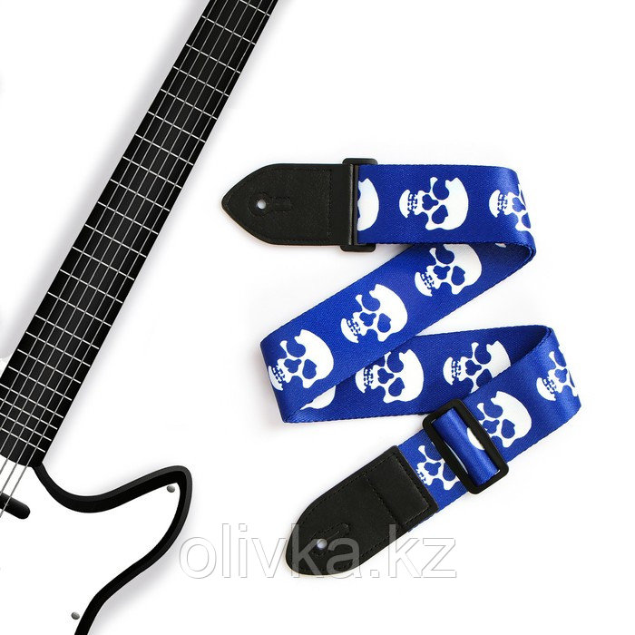 Ремень для гитары Music Life, 60-117х5 см, черепа на синем - фото 1 - id-p110941818