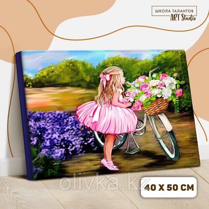 Картина по номерам на холсте с подрамником «Девочка с велосипедом» 40х50 см - фото 2 - id-p110925536