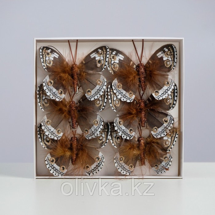 Бабочки для декора и флористики, на прищепке, пластиковые, коричневые, микс, 5 см и 8 см - фото 4 - id-p110936143