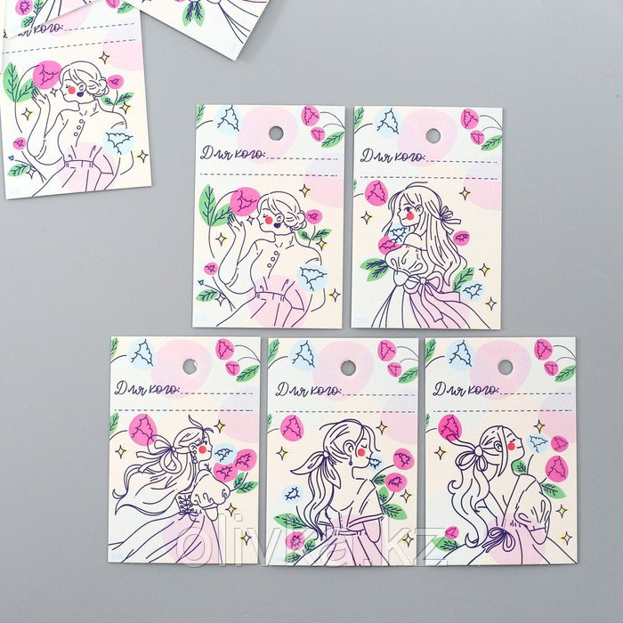 Бирка картон "Девушка и цветы" набор 10 шт (5 видов) 4х6 см - фото 1 - id-p110942840