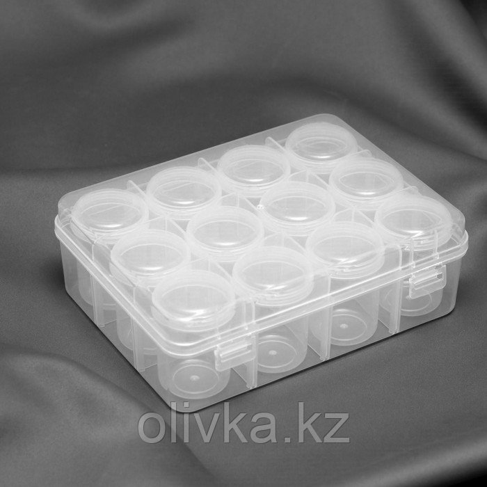 Набор баночек для рукоделия, 12 шт, d = 4,2 × 5,5 см, в контейнере, 18,5 × 14 × 5 см, цвет прозрачный - фото 2 - id-p110928455