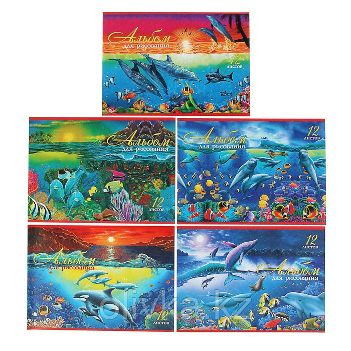 Альбом для рисования А4, 12 листов на скрепке Hatber "Дельфины", блок 100 г/м2, МИКС - фото 1 - id-p110911113