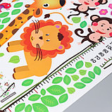 Наклейка пластик интерьерная цветная ростомер "Жираф и мартышки на лиане" 60х90 см, фото 3