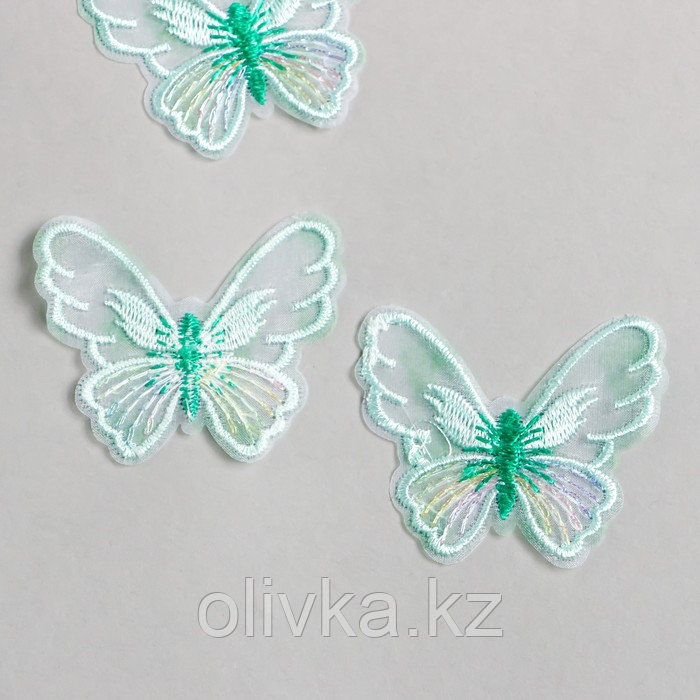 Декор для творчества текстиль вышивка "Бабочка зелёная" 4,7х5,5 см - фото 1 - id-p110938992