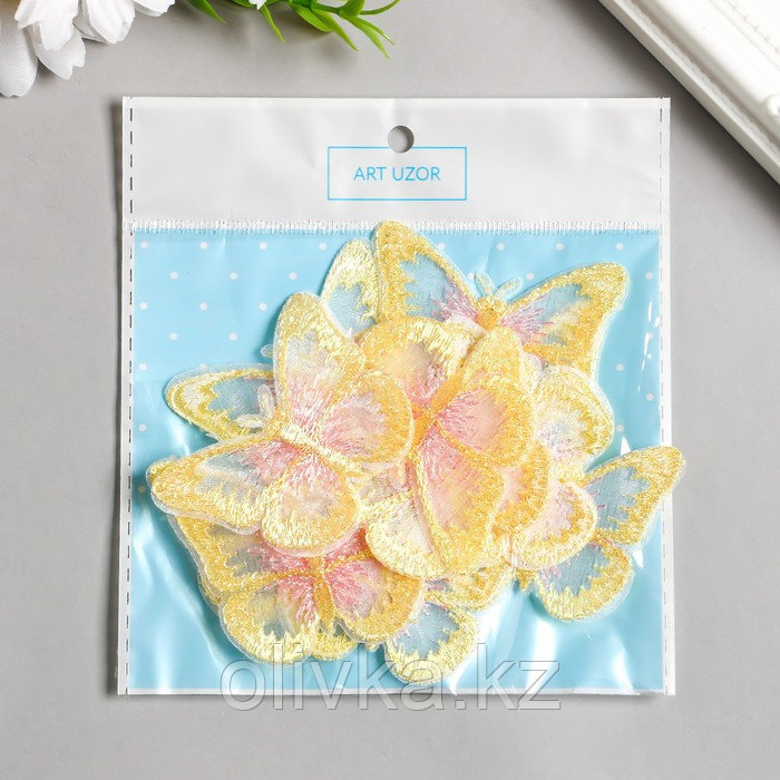 Декор для творчества текстиль вышивка "Бабочка жёлто-розовая" 4,3х5,5 см - фото 3 - id-p110938993