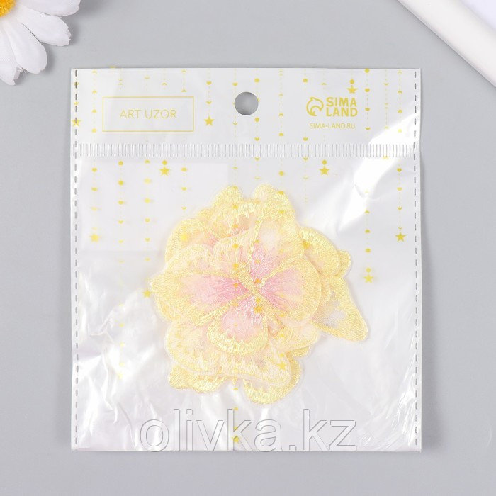 Декор для творчества текстиль вышивка "Бабочка жёлто-розовая" 4,3х5,5 см - фото 4 - id-p110938993