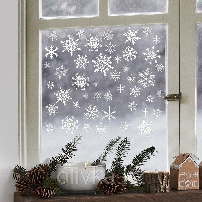 Наклейка для окон «Хоровод снежинок», многоразовая, 50 × 70 см - фото 2 - id-p110929416