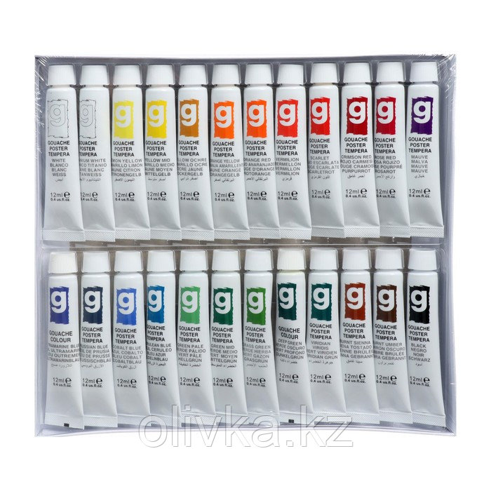 Краски гуашь 24 цвета в металл тубе 12 мл в картонной коробке - фото 2 - id-p110936194