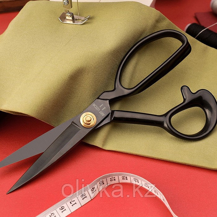 Ножницы закройные, скошенное лезвие, прорезиненная ручка, 11", 28 см, цвет чёрный - фото 6 - id-p110939006