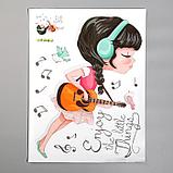 Наклейка пластик интерьерная "Девочка с гитарой" 45х60 см, фото 2