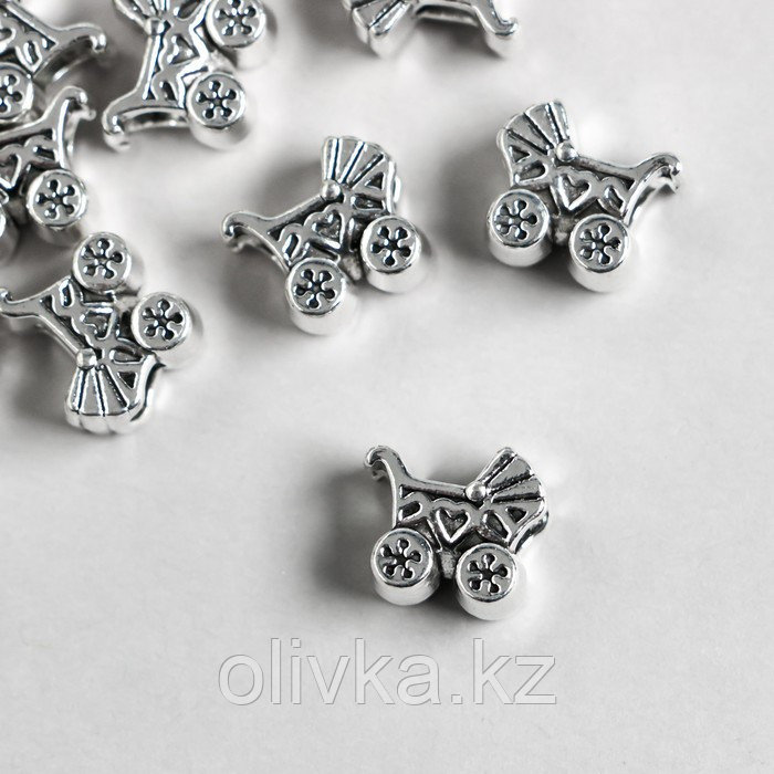 Бусина для творчества металл "Коляска" серебро 1,3х1,2 см - фото 1 - id-p110939059