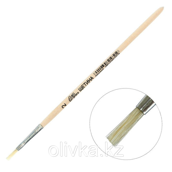 Кисть Щетина плоская № 2 (ширина обоймы 2 мм; длина волоса 10 мм), деревянная ручка, Calligrata - фото 1 - id-p110918256
