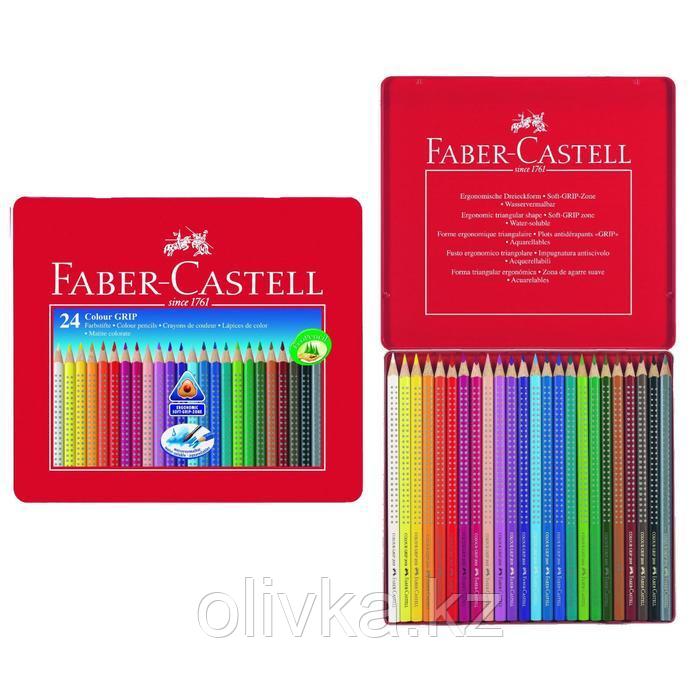 Карандаши 24 цвета Faber-Castell GRIP 2001 трёхгранные, в металлической коробке - фото 1 - id-p110913789