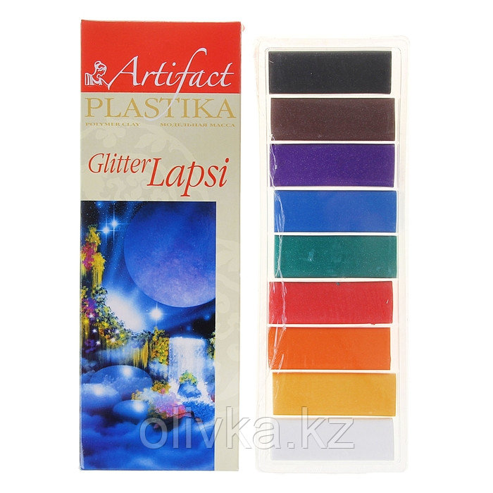 Набор пластика - полимерная глина, LAPSI GLITTER, 9 цветов с блёстками по 20 г