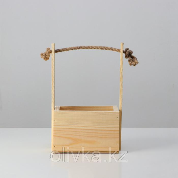 Кашпо деревянное, 15×12×9,5(25) см "Поздравляю", ручка верёвка, гравировка - фото 3 - id-p110925672