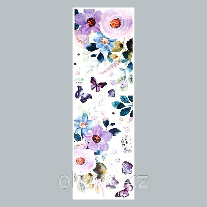 Наклейка пластик интерьерная цветная "Сиреневые анемоны и бабочки" 30х90 см - фото 2 - id-p110939088
