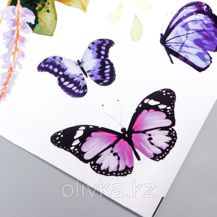 Наклейка пластик интерьерная цветная "Сиреневые анемоны и бабочки" 30х90 см - фото 4 - id-p110939088