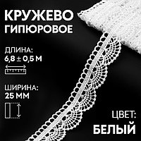 Кружево гипюровое, двухслойное, 25 мм × 6,8 ± 0,5 м, цвет белый