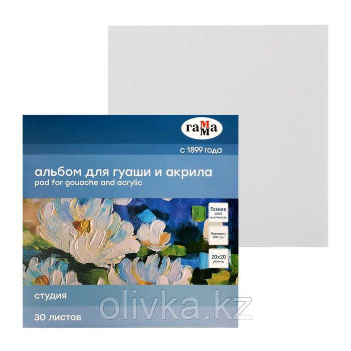 Альбом для акрила и гуаши 200 х 200 мм, 30 листов, 180г/м2, "Гамма. Студия", склейка - фото 1 - id-p110942991