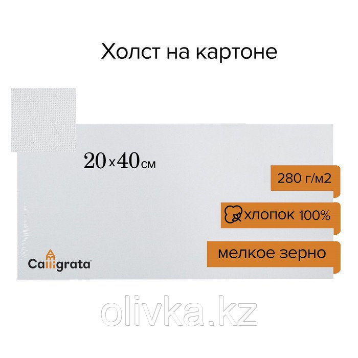 Холст на картоне Calligrata, хлопок 100%, 20 х 40 см, 3 мм, акриловый грунт, мелкое зерно, 280 г/м2 - фото 1 - id-p110935337