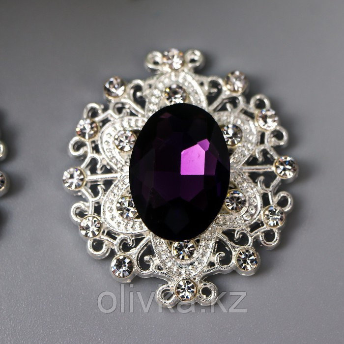 Декор для творчества металл "Медальон узорный" тёмно-фиолетовый кристалл 2,6х2,4 см - фото 1 - id-p110931388