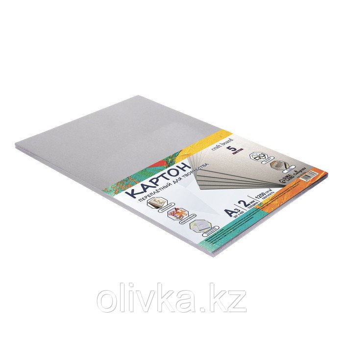 Картон переплетный А3 (297 х 420 мм), набор 5 листов, 2.0 мм, 1250 г/м2, серый, в пакете, Calligrata - фото 2 - id-p110943996