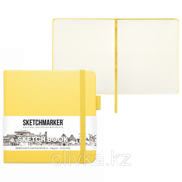 Скетчбук Sketchmarker, 120 х 120 мм, 80 листов, твёрдая обложка из искусственной кожи, лимонный, блок 140 г/м2 - фото 1 - id-p110948008