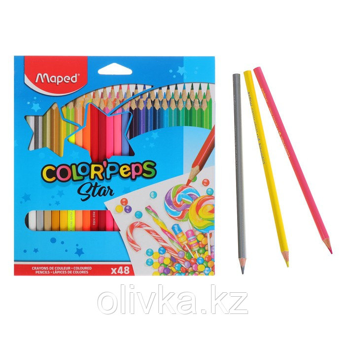 Карандаши трёхгранные, 48 цветов, Maped Color Peps, ударопрочный грифель - фото 3 - id-p110912063