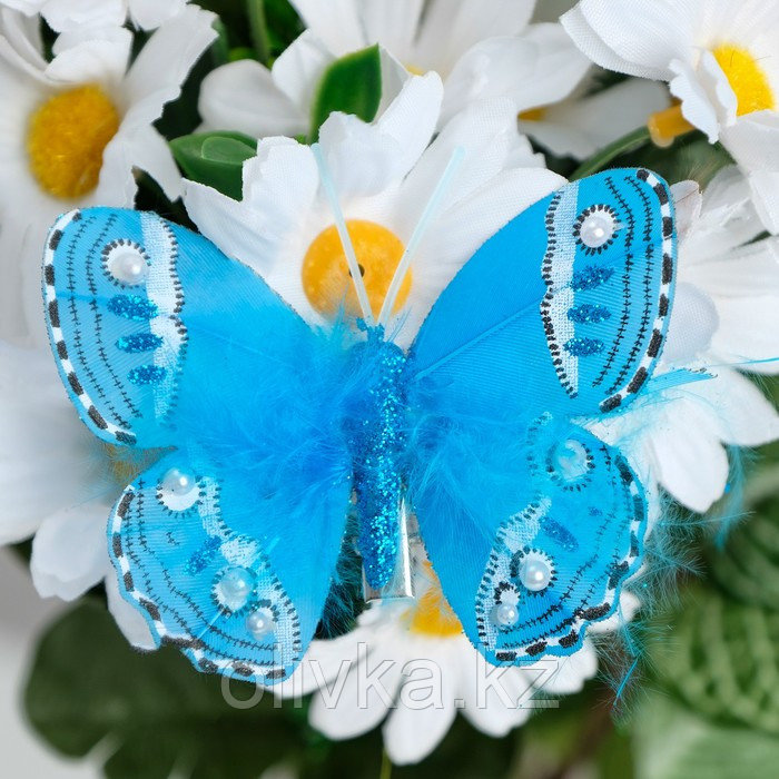 Набор бабочек для декора и флористики, на прищепке, пластиковый, синий, 6шт.,5 см, 8 см и 12 см - фото 2 - id-p110936357