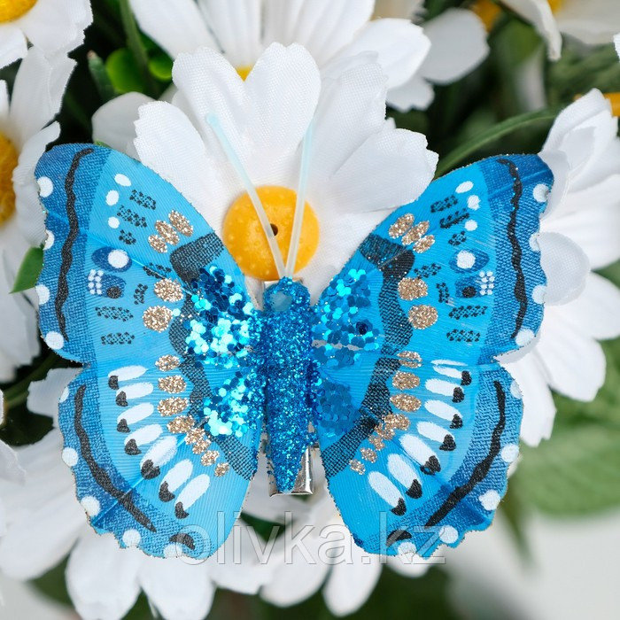 Набор бабочек для декора и флористики, на прищепке, пластиковый, синий, 6шт.,5 см, 8 см и 12 см - фото 4 - id-p110936357