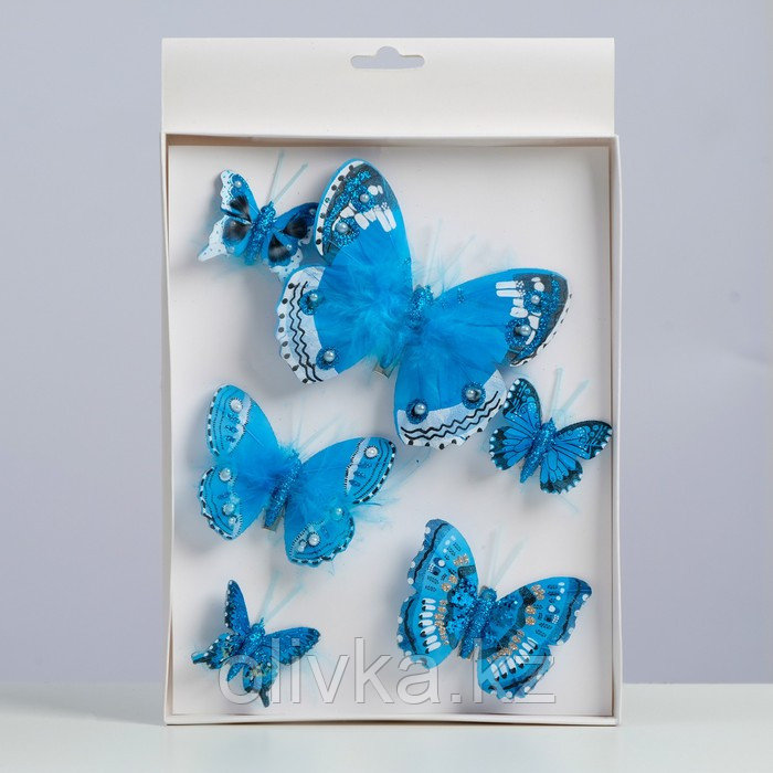 Набор бабочек для декора и флористики, на прищепке, пластиковый, синий, 6шт.,5 см, 8 см и 12 см - фото 6 - id-p110936357
